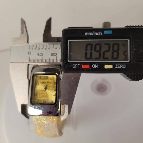 Geneva Silver Yellow Quartz Watch with Glittery Sparkle Cuff Bracelet Design - Picture 14 of 14